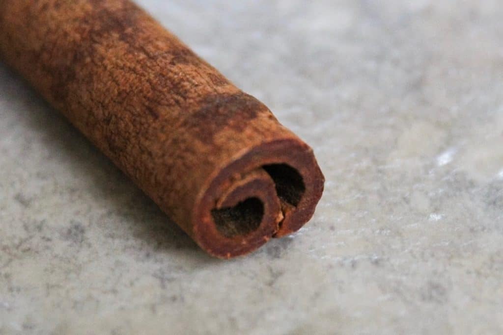 Cinnamon stick on white tile