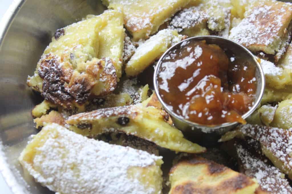 Close up of Kaiserschmarrn in skillet