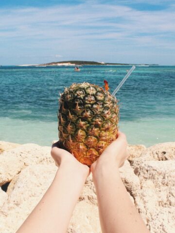 Beach in The Bahamas with a pineapple