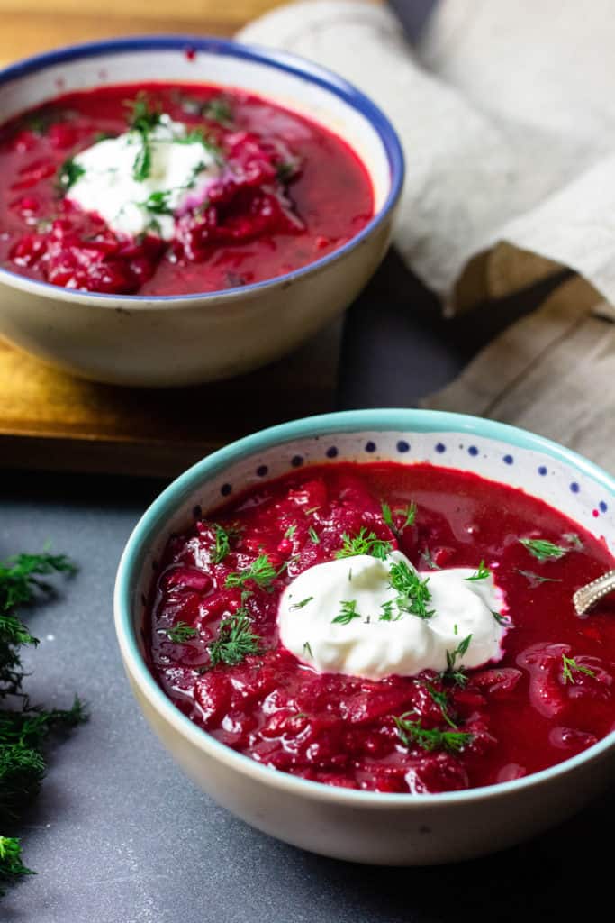 Borscht Soup front view with spoon 