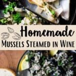 Homemade Mussels Cooked in Wine Pinterest Image middle design banner