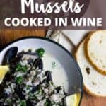 Homemade Mussels Cooked in Wine Pinterest Image top design banner