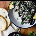 Homemade Mussels Cooked in Wine Pinterest Image top black banner