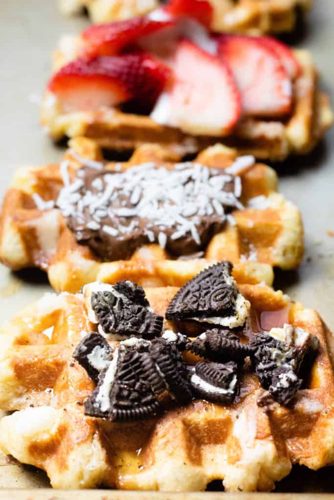 sweet belgian waffles with toppings