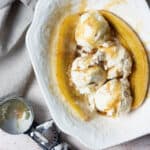 caramelized bananas with ice cream scoop