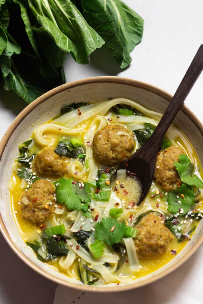 Thai-Inspired Meatball Soup with Bok Choy