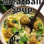 Thai-Inspired Meatball Soup Pinterest Image top outlined title