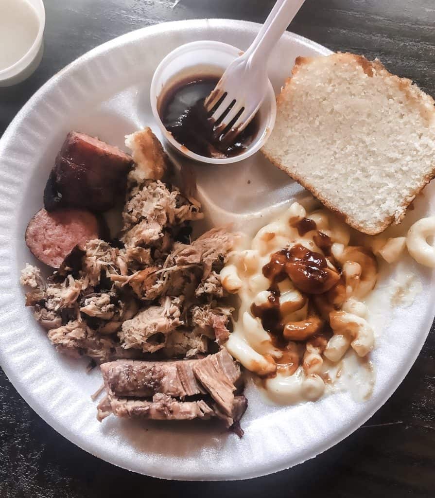 Nashville barbecue, macaroni, and cornbread