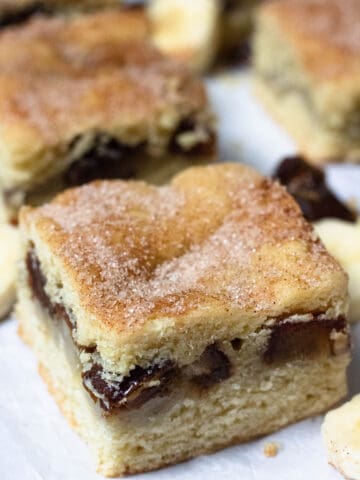 Snickerdoodle Cookie Bars filled with dates and sprinkled with cinnamon sugar.