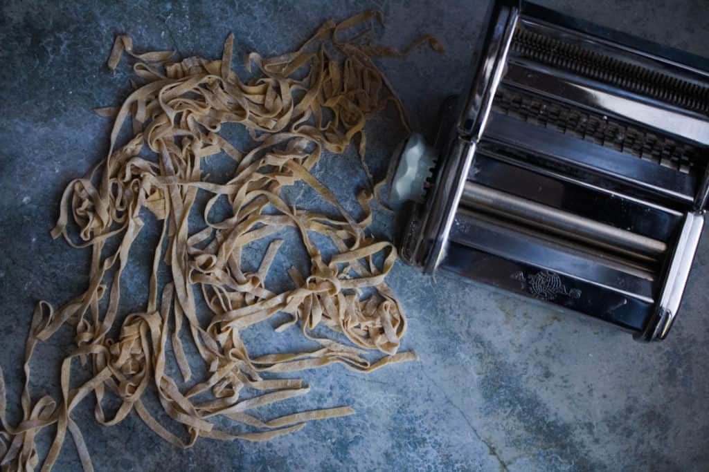homemade pasta maker with homemade pasta