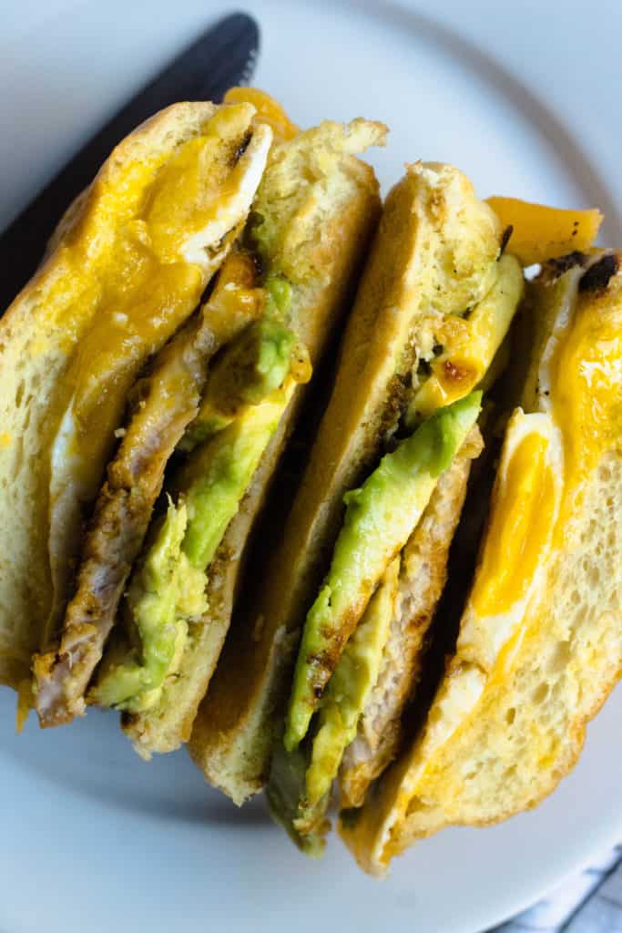 close up of peameal bacon sandwich