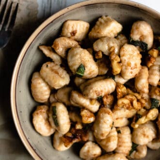 Browned butter gnocchi with parmesan up close