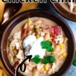 Summertime White Bean Chicken Chili Pinterest Image top outlined title