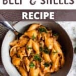 Instant Pot Creamy Beef and Shells Recipe Pinterest Image top design banner