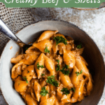 Pinterest solo image creamy beef and shells