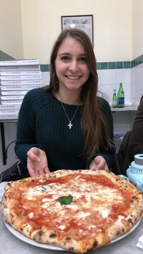alexandria with a margherita pizza in Naples 