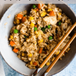 Instant Pot Chicken Fried Rice Pinterest Image Top Clear Banner