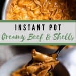 Creamy Beef and Shells Pinterest Image Gray