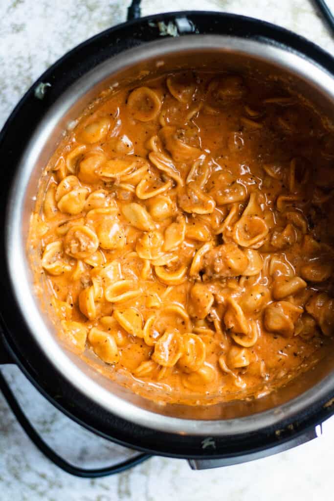 creamy beef and shells in the Instant Pot 