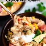 Instant Pot Chicken Chili Pinterest Image top striped banner