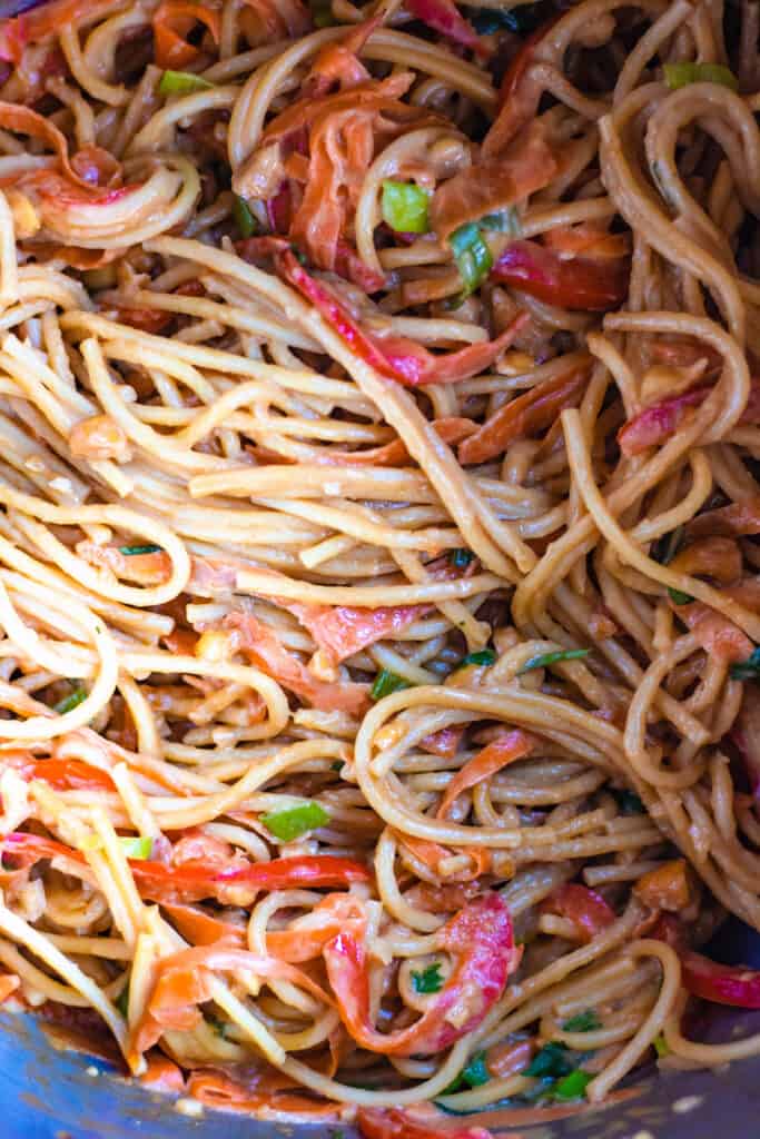 close up of Thai Peanut Noodles