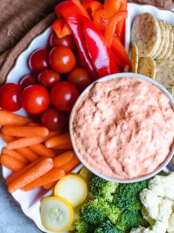 Close up of roasted red pepper dip