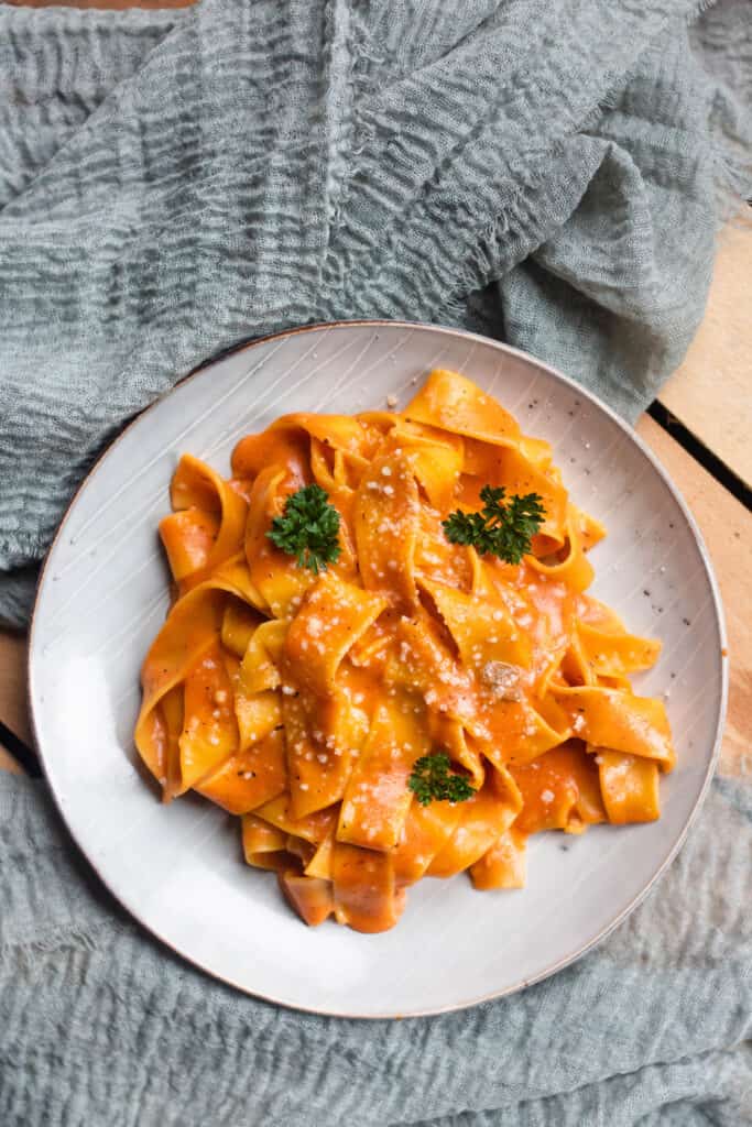 pappardelle noodles coated in the best vodka sauce 