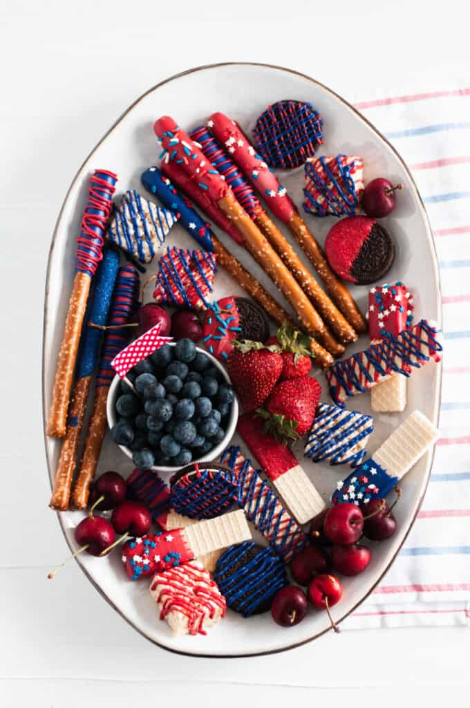 Red white and blue dessert board 