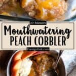 Homemade Peach Cobbler Recipe Pinterest Image middle design banner