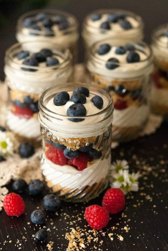 Red white and blue cheesecake mousse