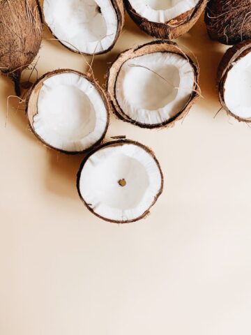 Jamaican Food: Coconuts on a pink background