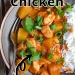 Instant Pot Pineapple Chicken Pinterest Image top outlined title