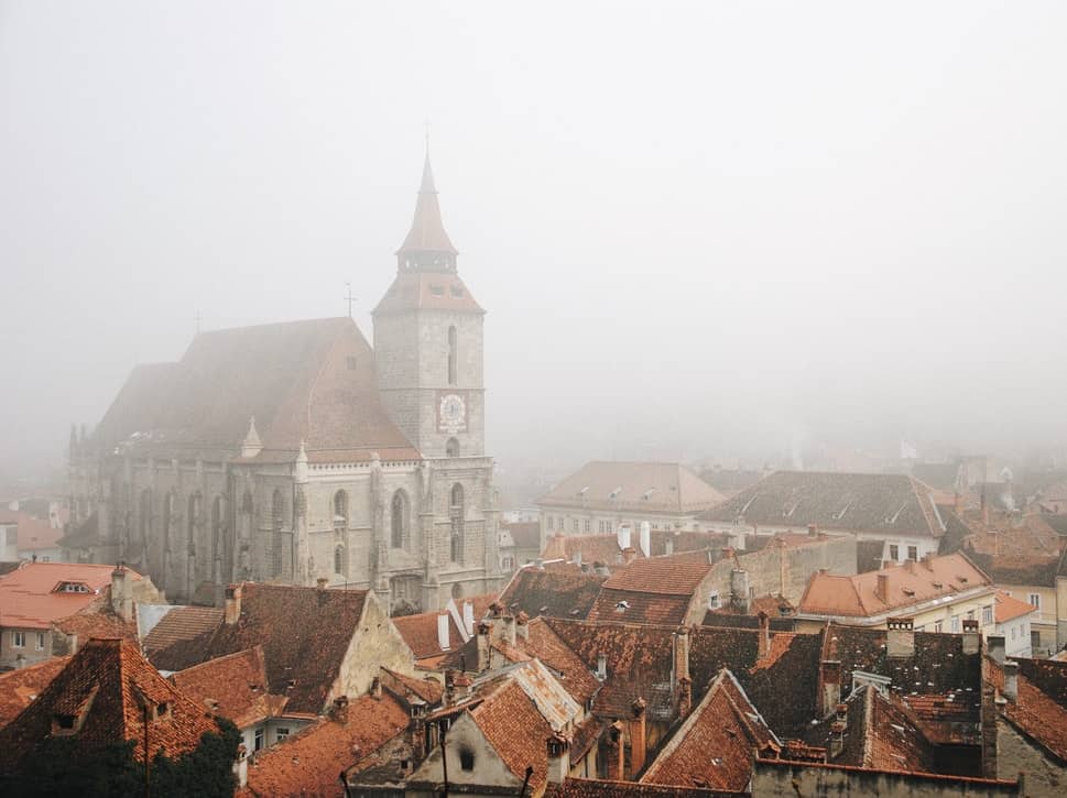 Foggy view of the rooftops in Romania