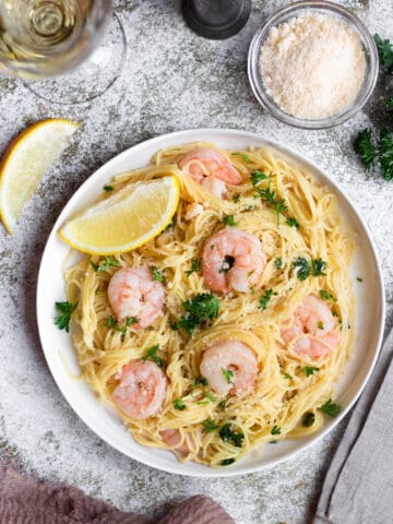 Place setting with shrimp scampi