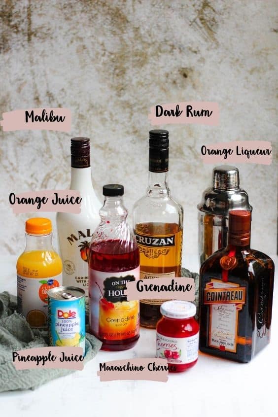 Labeled photo of Bahama Mama Ingredients 