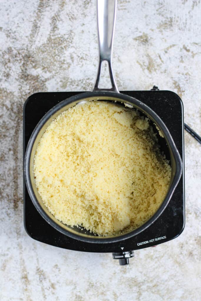 Cooked couscous in a pot
