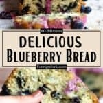 Delicious Blueberry Bread Recipe Pinterest Image middle design banner