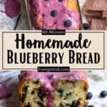 Easy Blueberry Bread Recipe Pinterest Image middle design banner