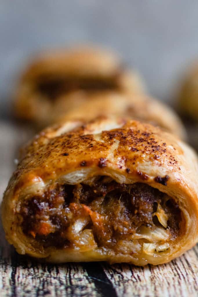 Close up view of Sausage roll 