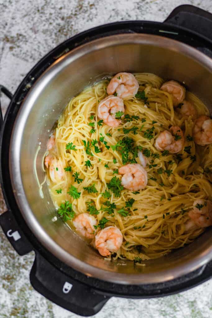 zoomed out view of Scampi in the instant Pot 
