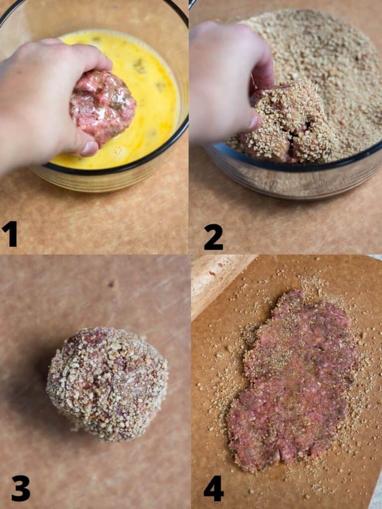 Collage showing how to roll beef patties