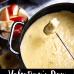 Valentine's Day Cheese Fondue Pinterest Image bottom black banner
