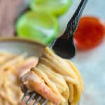Bang Bang shrimp pasta twirled around a fork.