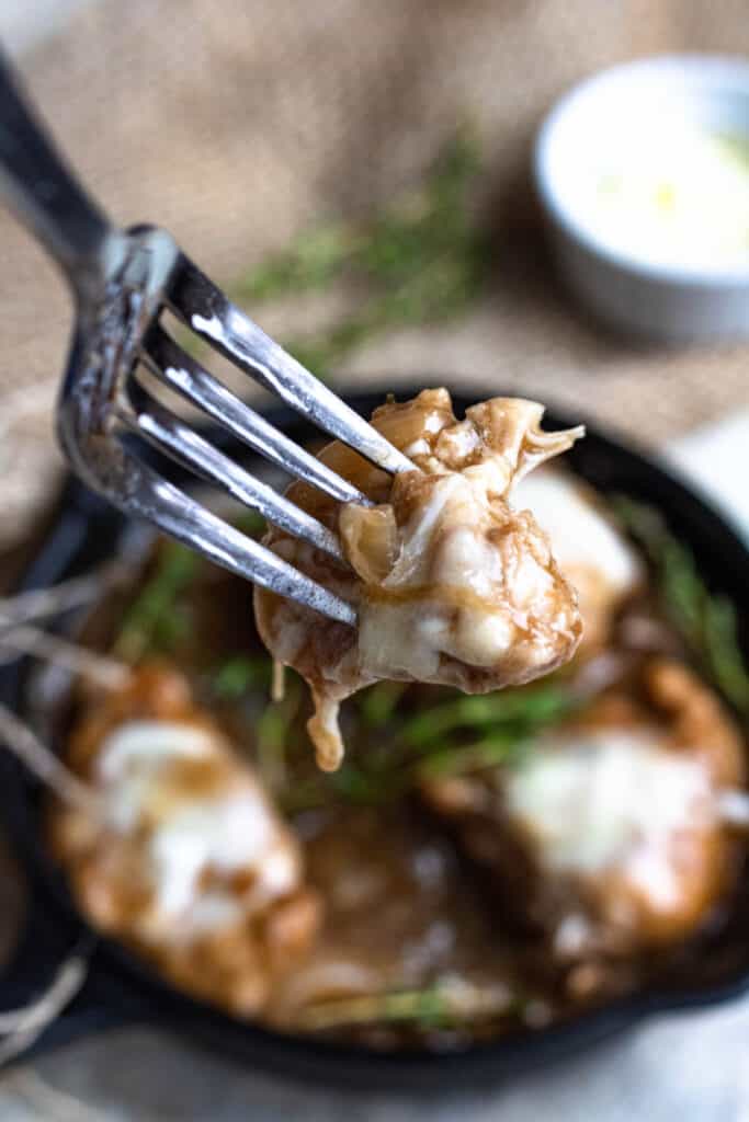 Forkful of French Onion Chicken Bake