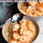 Shrimp Soup Pinterest Image Top striped banner