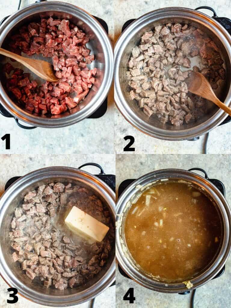 Collage of how to make poutine gravy 