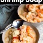 Delicious Shrimp Soup Pinterest Image top black banner