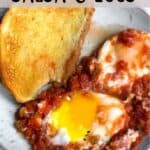 Delicious Salsa with Eggs Pinterest Image top striped banner