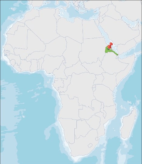 Eritrea on a map of Africa