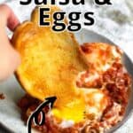 Delicious Salsa with Eggs Pinterest Image top outlined title